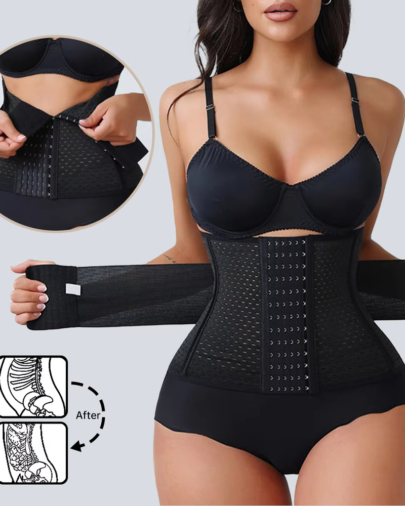 New Adjustable Waist Trainer for Women Double Belts Neoprene Corset with Zipper Workout Cincher for Tummy Control & Back Support