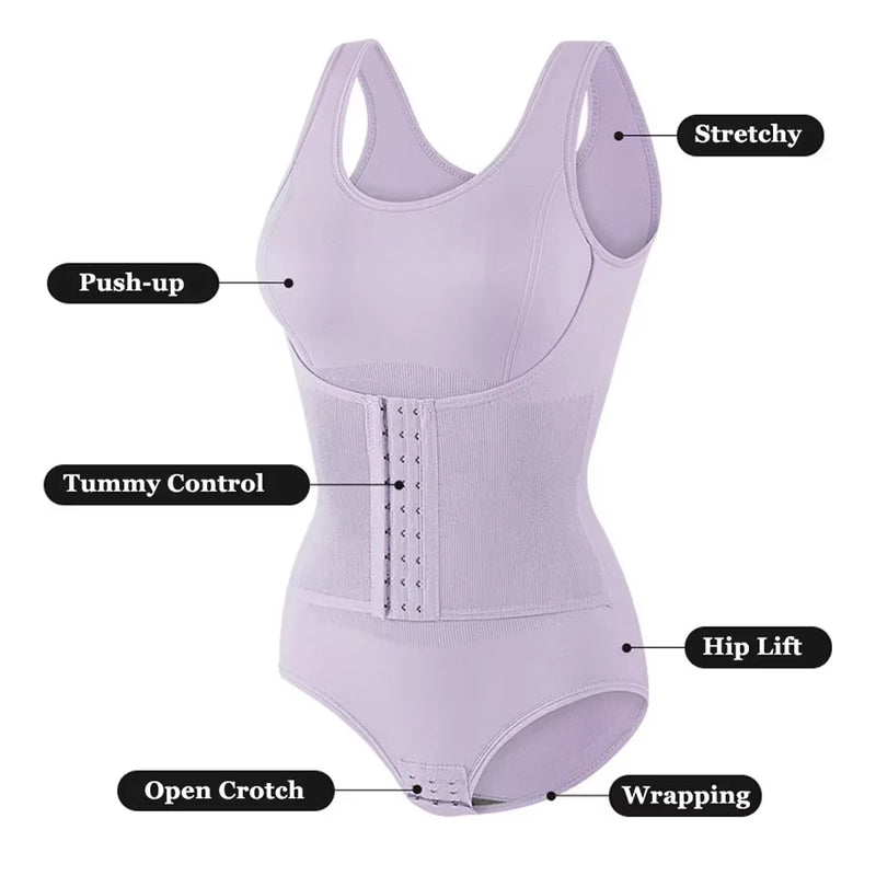 New Bodysuit Shapewear with Zipper Belt Women Tummy Control Fajas Body Shaper Waist Trainer Slimming Cincher Corset Tops