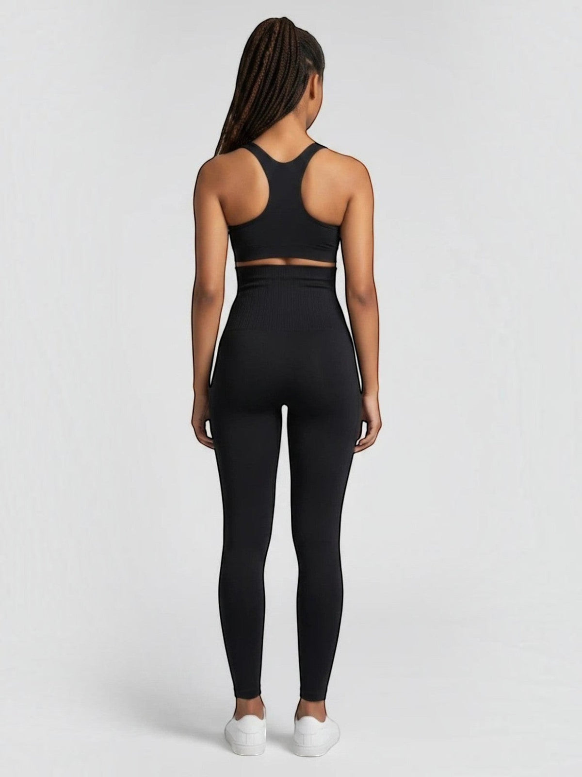 bys-store-3136505-215991 black high-waist compression leggings with butt-lifting design worn by a model from behind