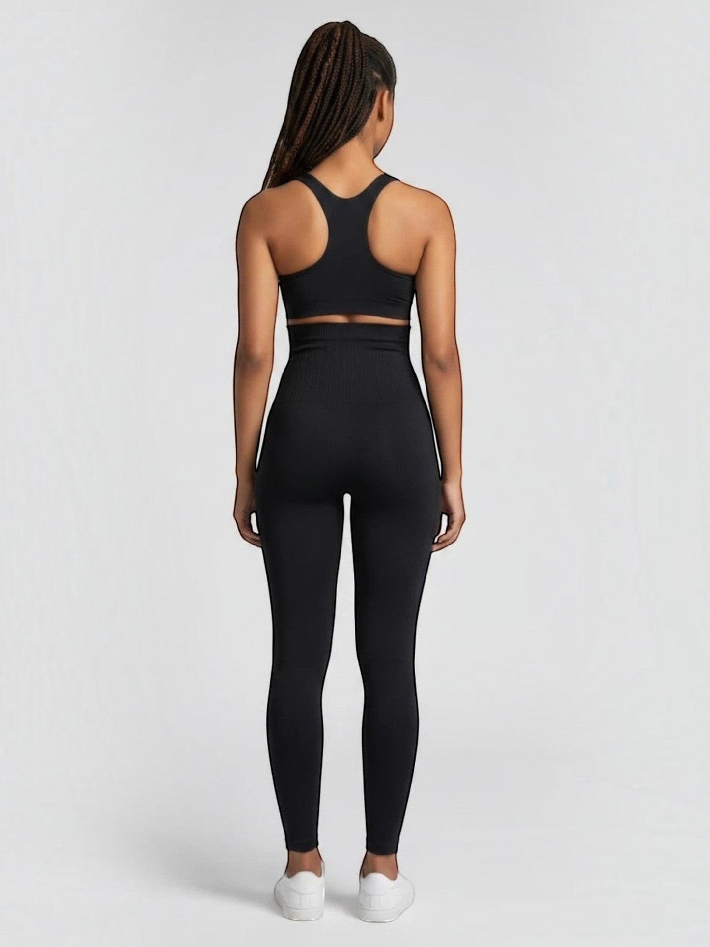 bys-store-3136505-215991 black high-waist compression leggings with butt-lifting design worn by a model from behind