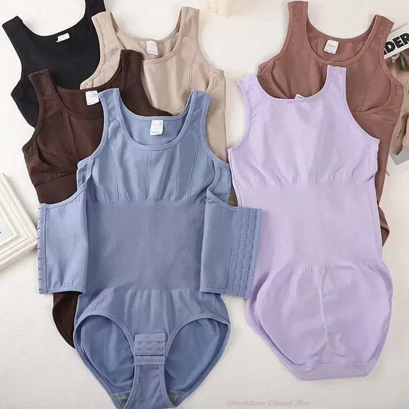 New Bodysuit Shapewear with Zipper Belt Women Tummy Control Fajas Body Shaper Waist Trainer Slimming Cincher Corset Tops